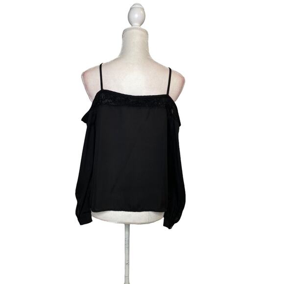 paper crane off shoulder blouse Top chiffon black sz m long sleeve - Picture 2 of 12